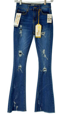Celebrity Ace Jrs Sz 3/26 Flare Leg Jeans 30"L High Rise Distressed Denim New
